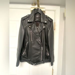 BRAND NEW Zara Genuine Leather Biker Motorcycle Jacket, Black, Size S-M